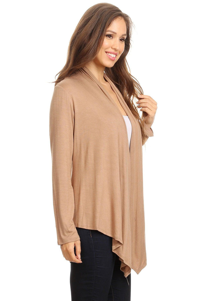 Women's Casual Solid Long Sleeve Drape Open Front Cardigan FashionJOA