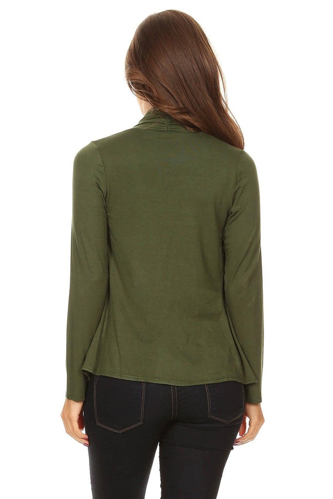Women's Casual Solid Long Sleeve Drape Open Front Cardigan FashionJOA
