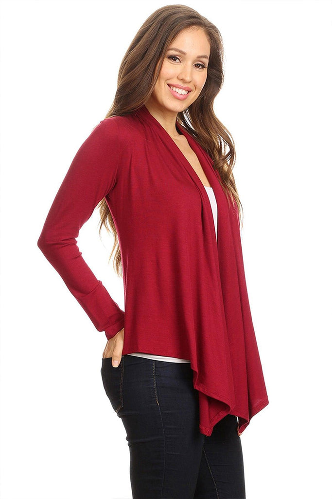 Women's Casual Solid Long Sleeve Drape Open Front Cardigan FashionJOA