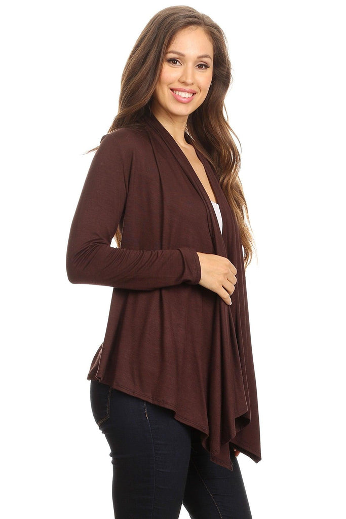 Women's Casual Solid Long Sleeve Drape Open Front Cardigan FashionJOA
