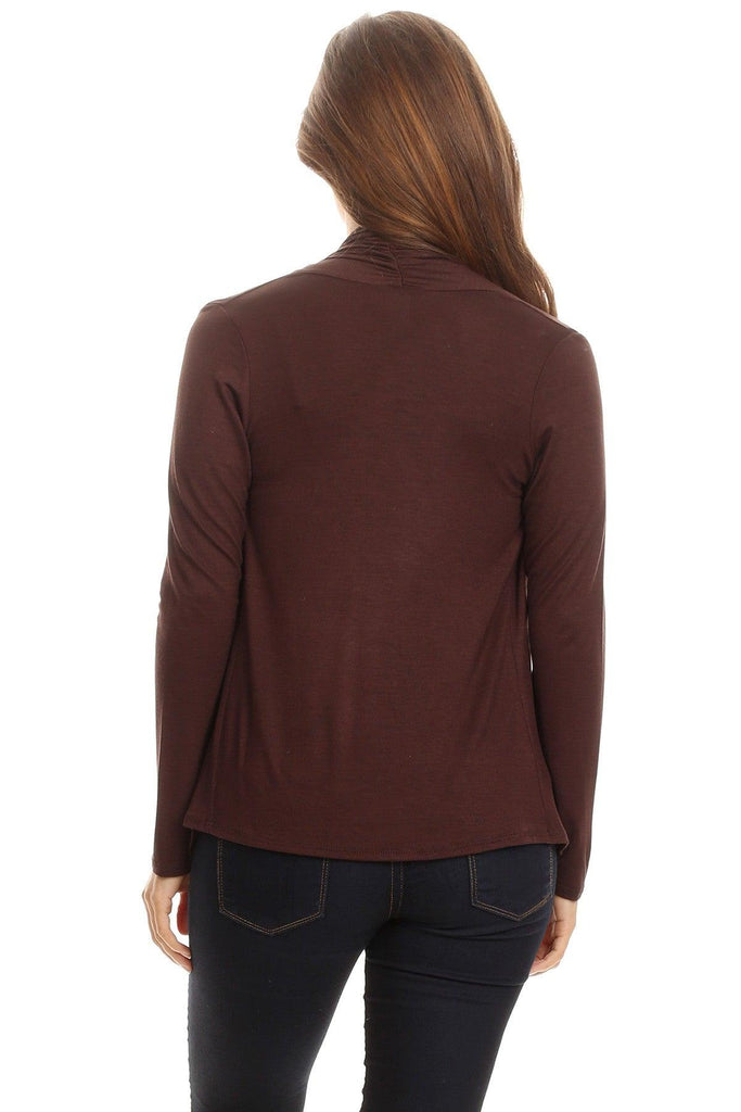 Women's Casual Solid Long Sleeve Drape Open Front Cardigan FashionJOA