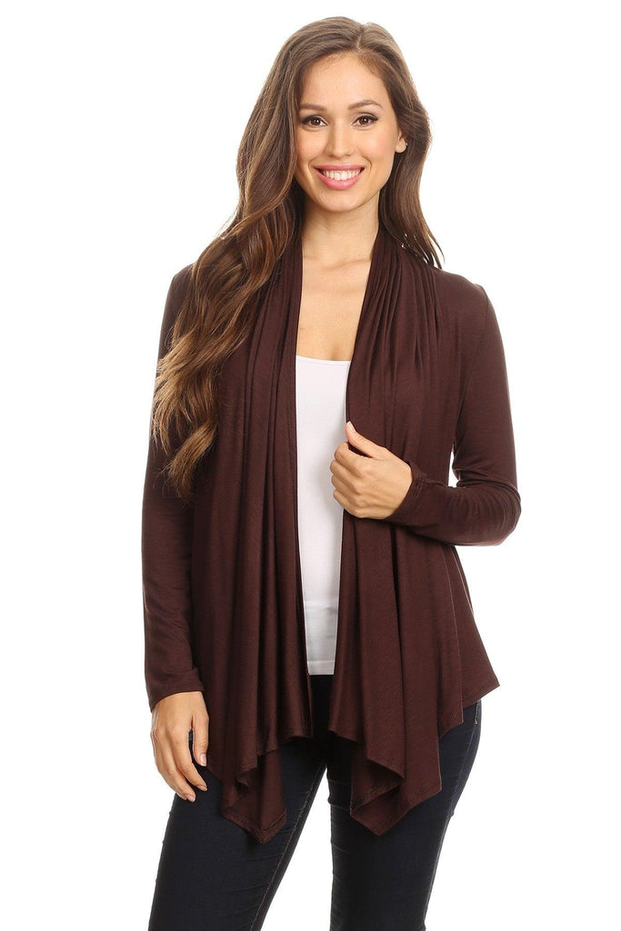 Women's Casual Solid Long Sleeve Drape Open Front Cardigan FashionJOA