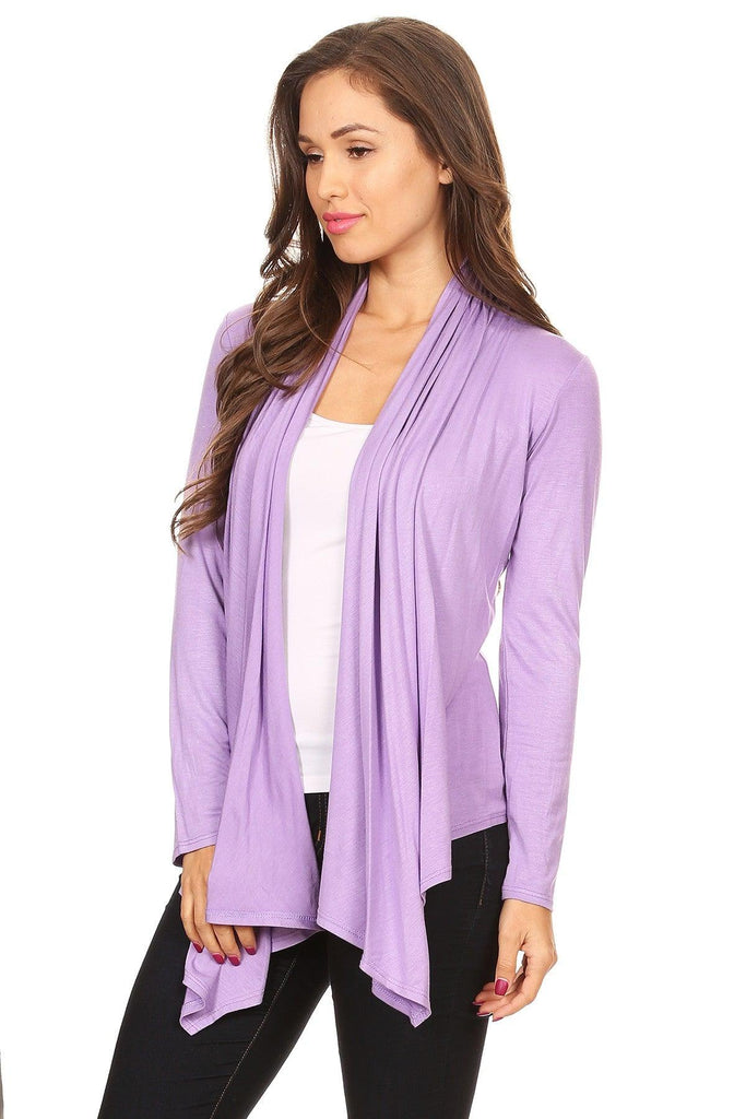 Women's Casual Solid Long Sleeve Drape Open Front Cardigan FashionJOA