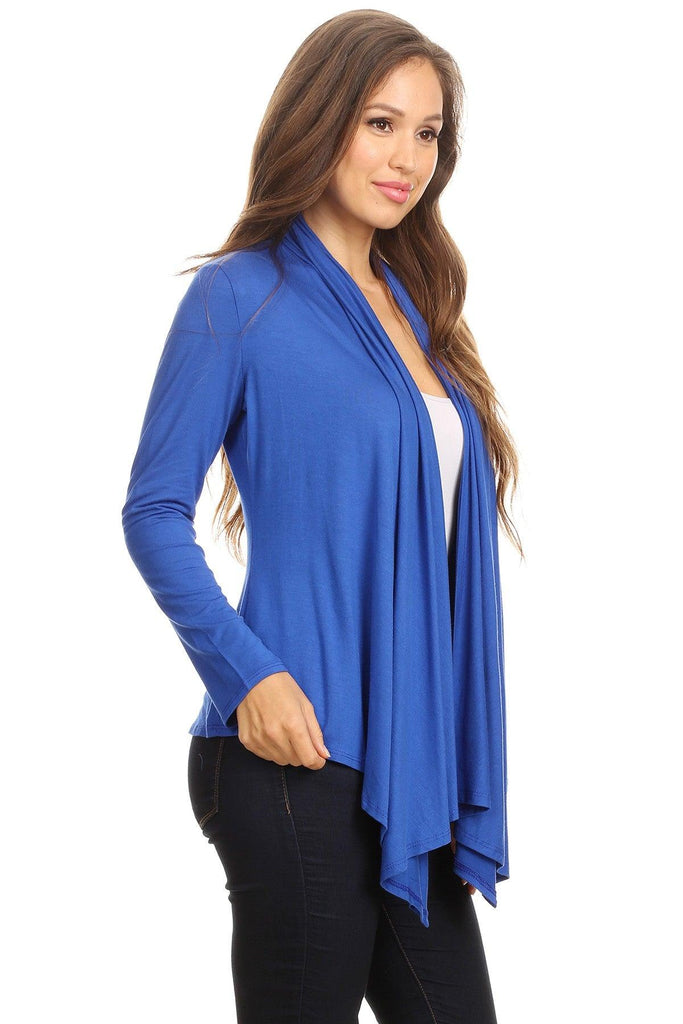 Women's Casual Solid Long Sleeve Drape Open Front Cardigan FashionJOA