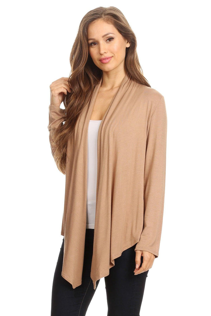 Women's Casual Solid Long Sleeve Drape Open Front Cardigan FashionJOA