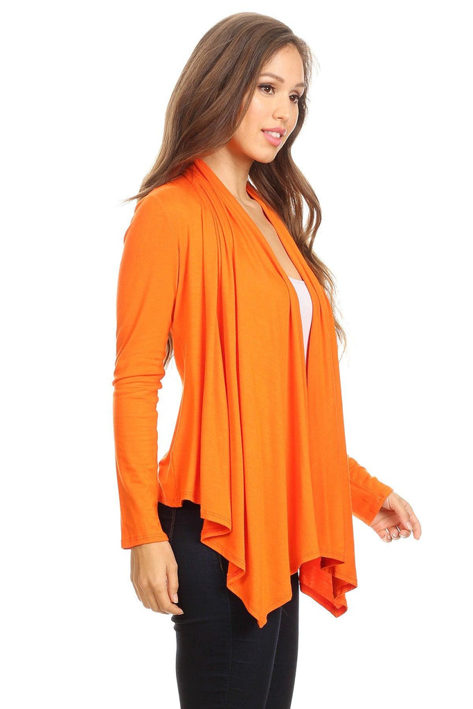 Women's Casual Solid Long Sleeve Drape Open Front Cardigan FashionJOA