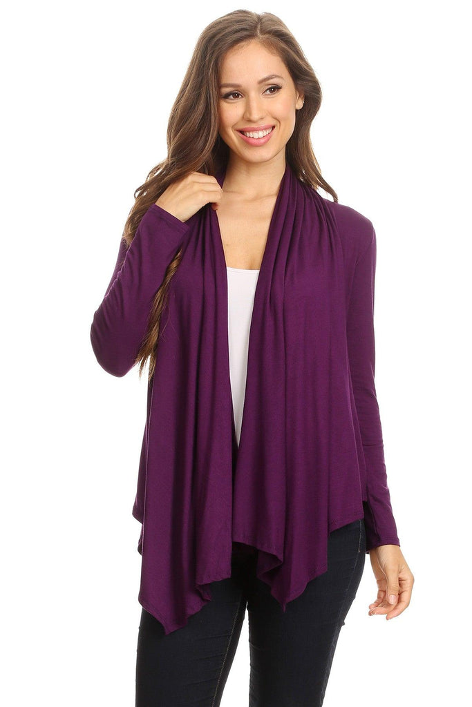 Women's Casual Solid Long Sleeve Drape Open Front Cardigan FashionJOA
