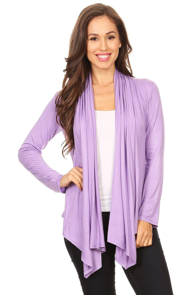 Women's Casual Solid Long Sleeve Drape Open Front Cardigan FashionJOA