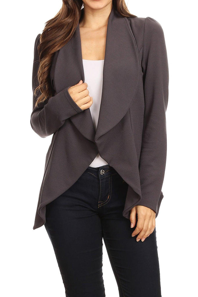 Women's Casual Solid Long Sleeve Loose Fit Open Blazer Jacket Made in USA FashionJOA