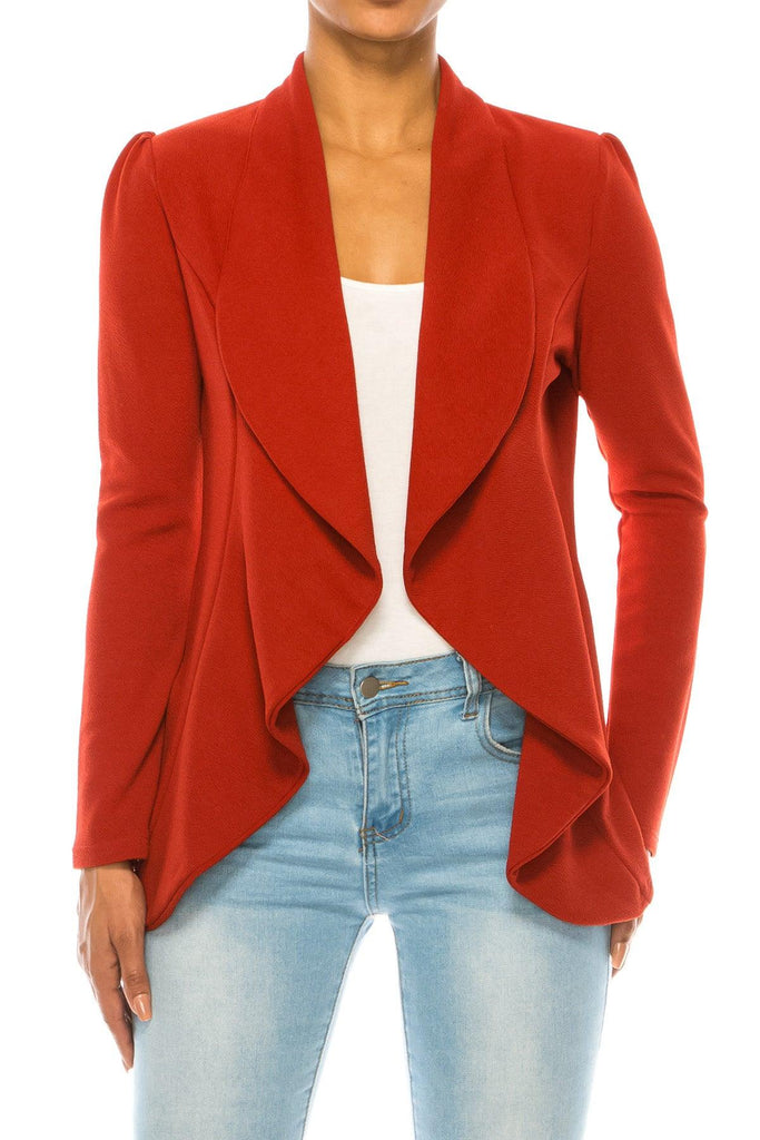 Women's Casual Solid Long Sleeve Loose Fit Open Blazer Jacket Made in USA FashionJOA