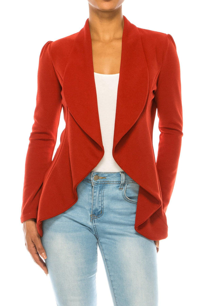 Women's Casual Solid Long Sleeve Loose Fit Open Blazer Jacket Made in USA FashionJOA