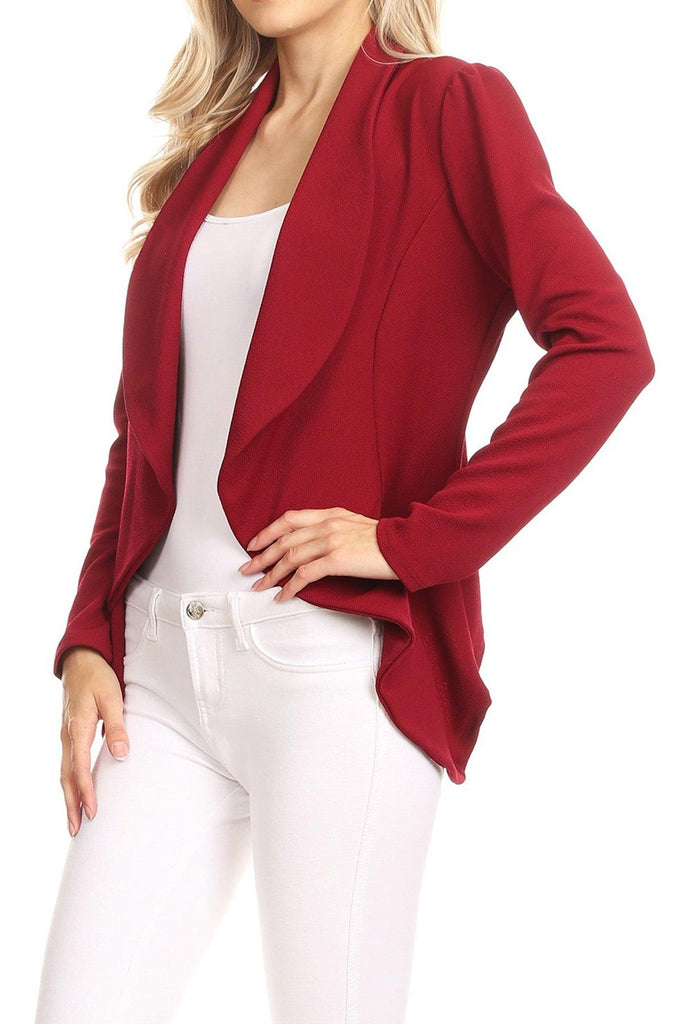 Women's Casual Solid Long Sleeve Loose Fit Open Blazer Jacket Made in USA FashionJOA