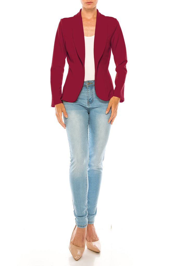 Women's Casual Solid Office Work Long Sleeve Fitted Blazer Jacket FashionJOA