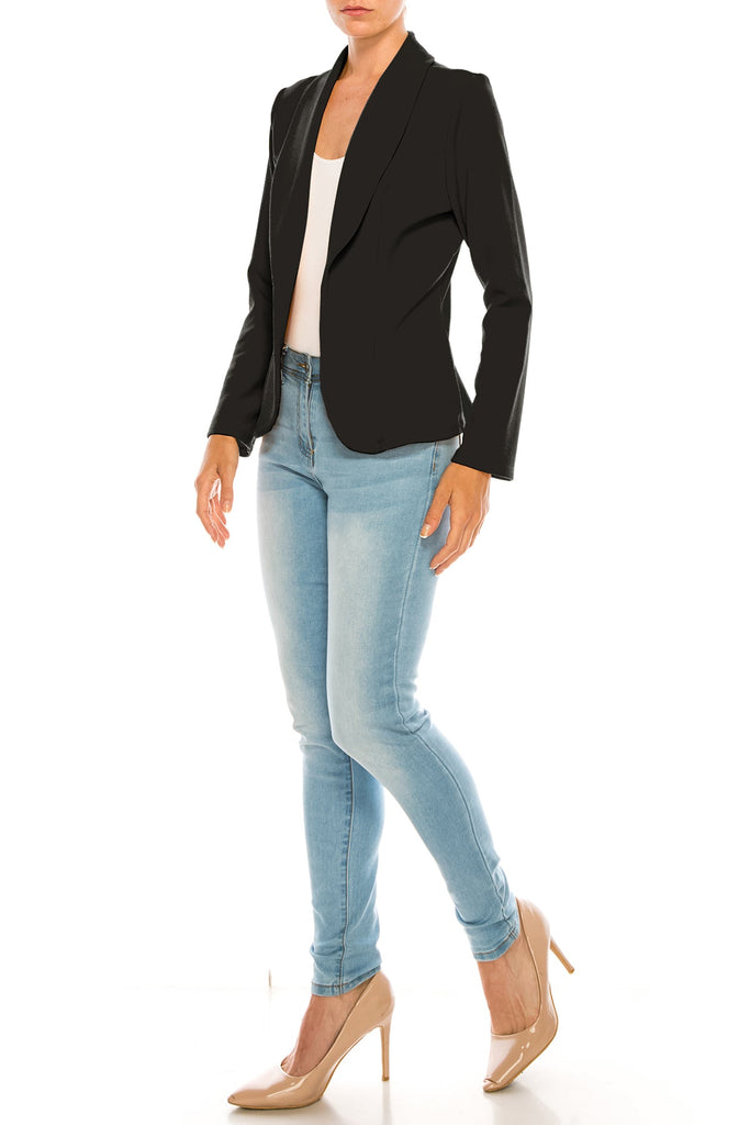 Women's Casual Solid Office Work Long Sleeve Fitted Blazer Jacket FashionJOA