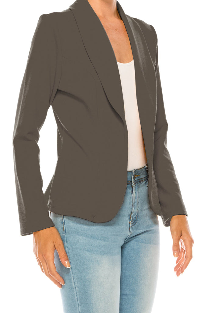 Women's Casual Solid Office Work Long Sleeve Fitted Blazer Jacket FashionJOA