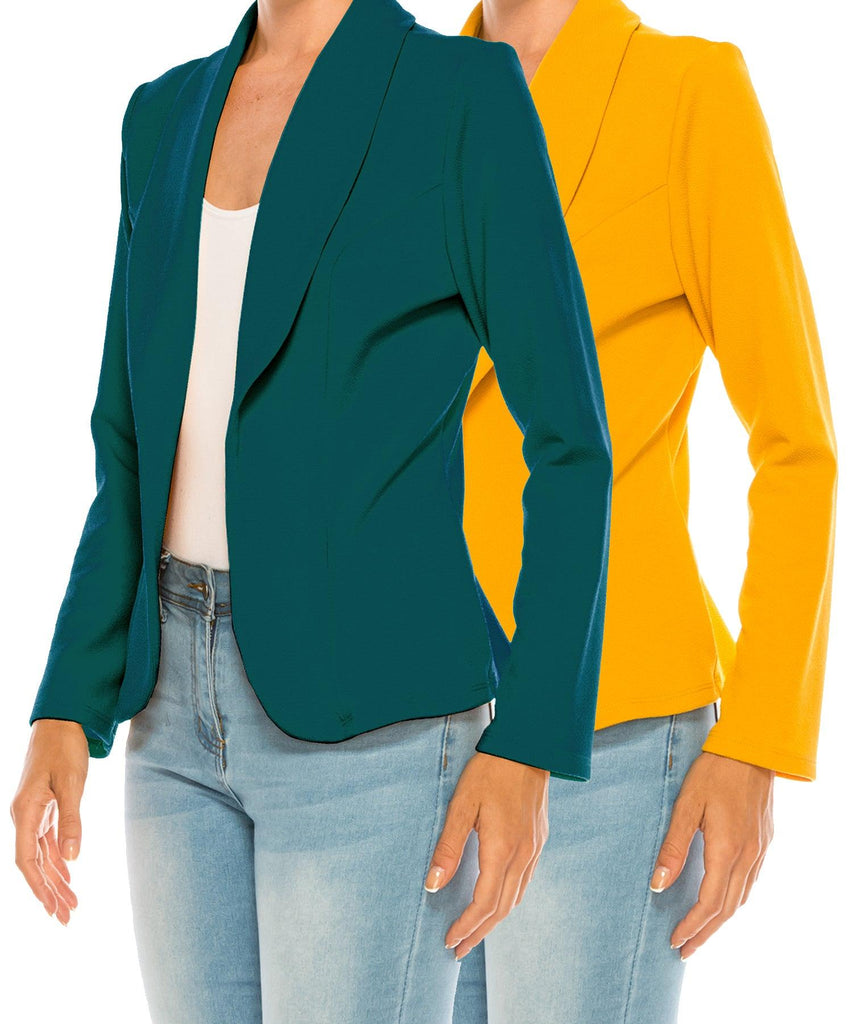 Women's Casual Solid Office Work Long Sleeve Fitted Open Front Blazer Jacket. Pack  of 2 FashionJOA