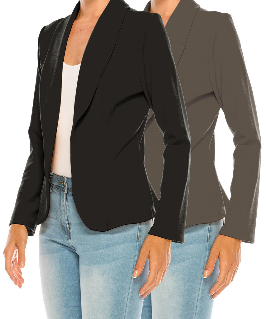Women's Casual Solid Office Work Long Sleeve Fitted Open Front Blazer Jacket Pack of 2 FashionJOA