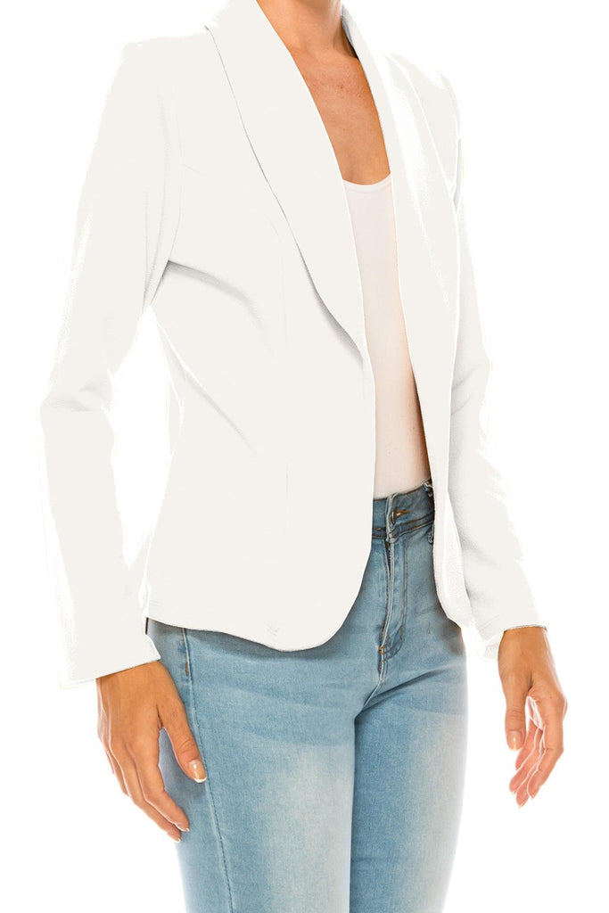 Women's Casual Solid Office Work Wear Long Sleeve Fitted Open Front Blazer Jacket FashionJOA