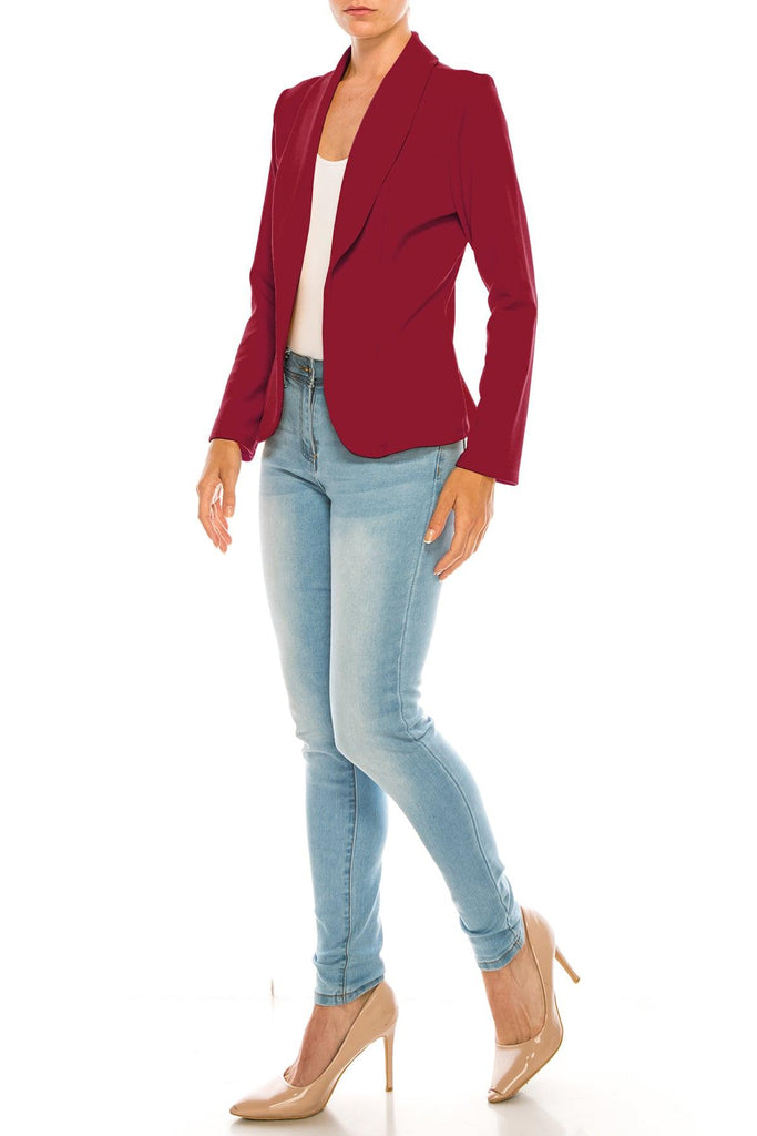 Women's Casual Solid Office Work Wear Long Sleeve Fitted Open Front Blazer Jacket FashionJOA