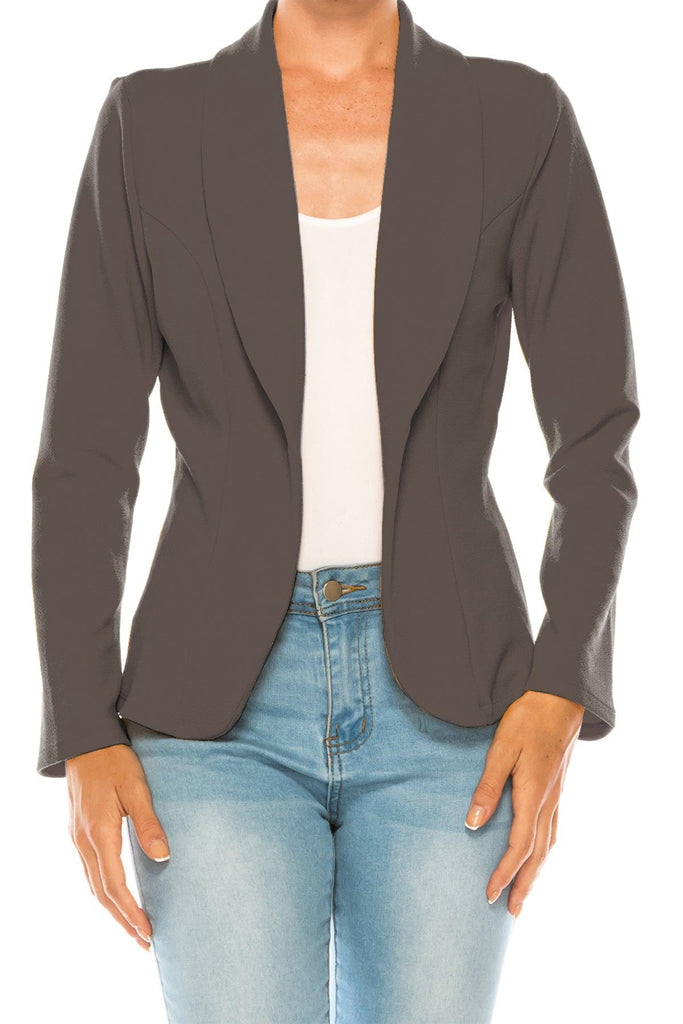 Women's Casual Solid Office Work Wear Long Sleeve Fitted Open Front Blazer Jacket FashionJOA