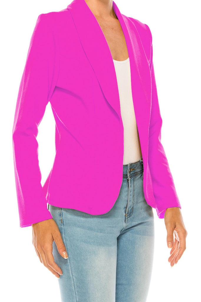 Women's Casual Solid Office Work Wear Long Sleeve Fitted Open Front Blazer Jacket FashionJOA