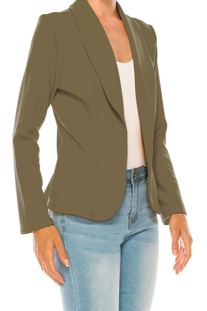 Women's Casual Solid Office Work Wear Long Sleeve Fitted Open Front Blazer Jacket FashionJOA