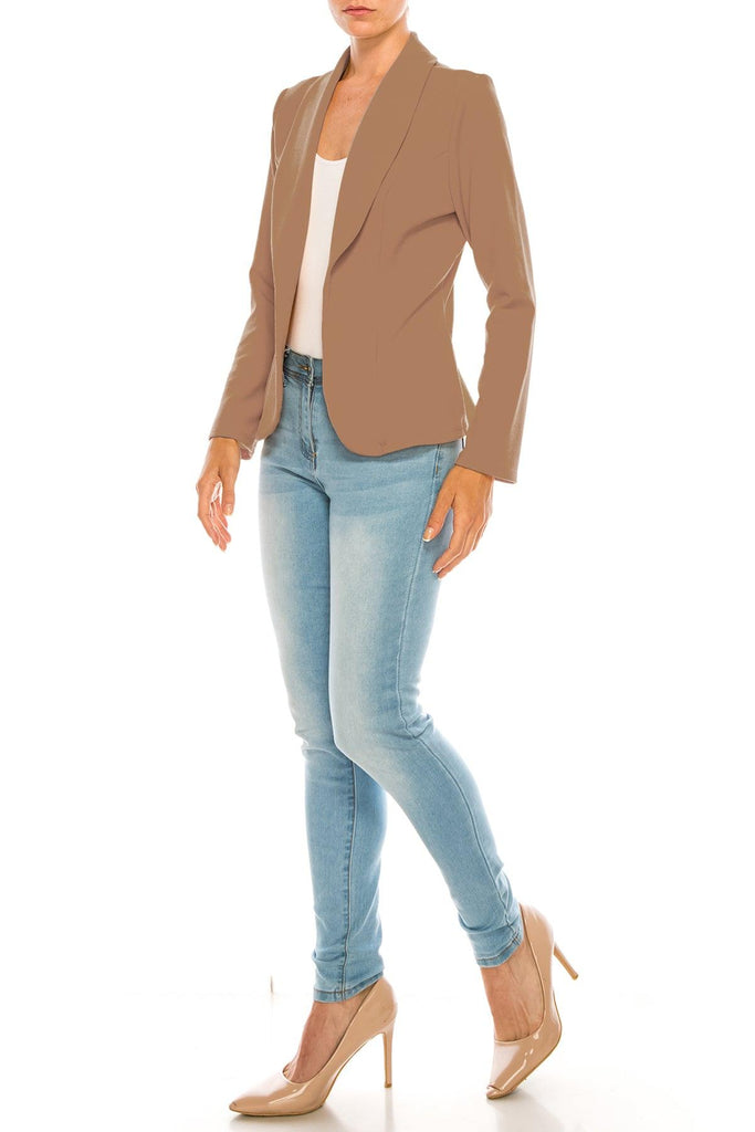 Women's Casual Solid Office Work Wear Long Sleeve Fitted Open Front Blazer Jacket FashionJOA