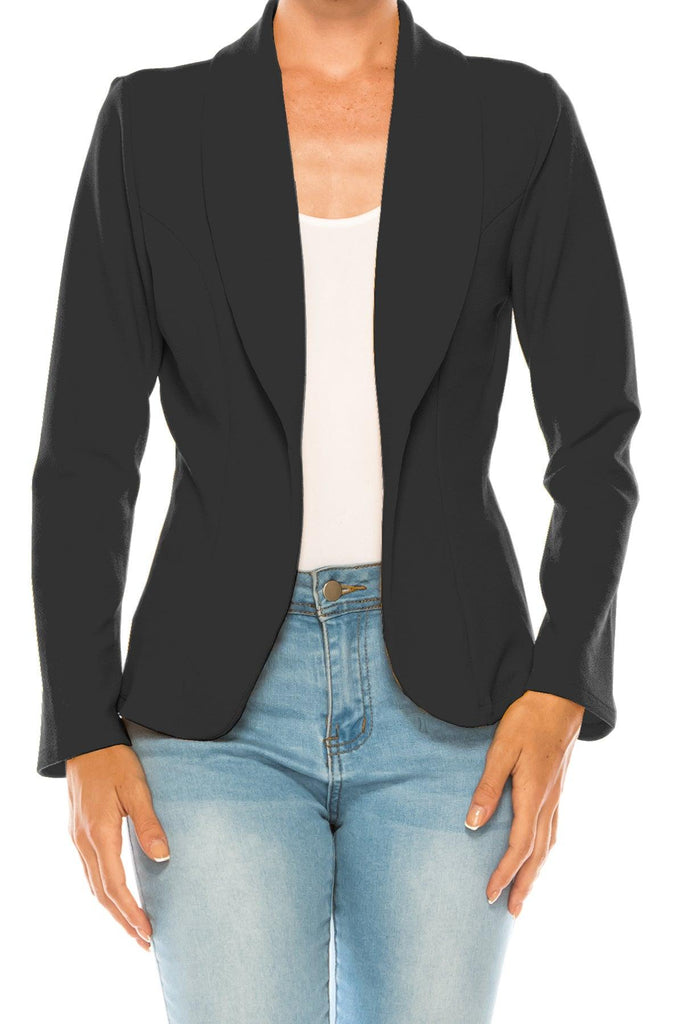 Women's Casual Solid Office Work Wear Long Sleeve Fitted Open Front Blazer Jacket FashionJOA