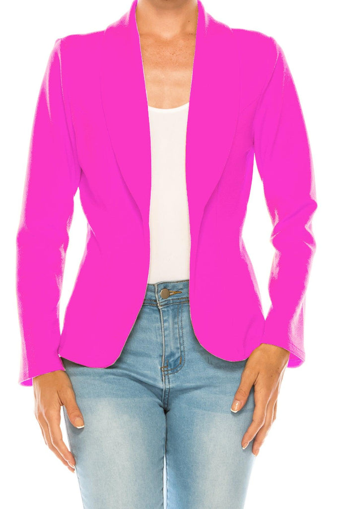 Women's Casual Solid Office Work Wear Long Sleeve Fitted Open Front Blazer Jacket FashionJOA