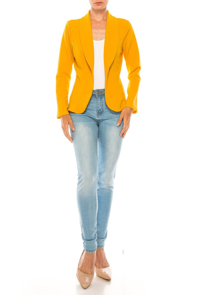 Women's Casual Solid Office Work Wear Long Sleeve Fitted Open Front Blazer Jacket FashionJOA