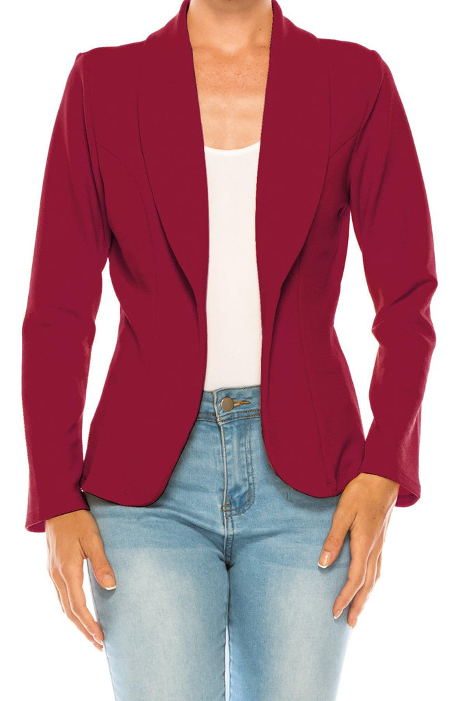 Women's Casual Solid Office Work Wear Long Sleeve Fitted Open Front Blazer Jacket FashionJOA