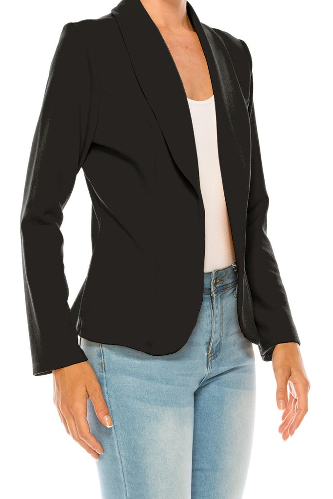 Women's Casual Solid Office Work Wear Long Sleeve Fitted Open Front Blazer Jacket FashionJOA