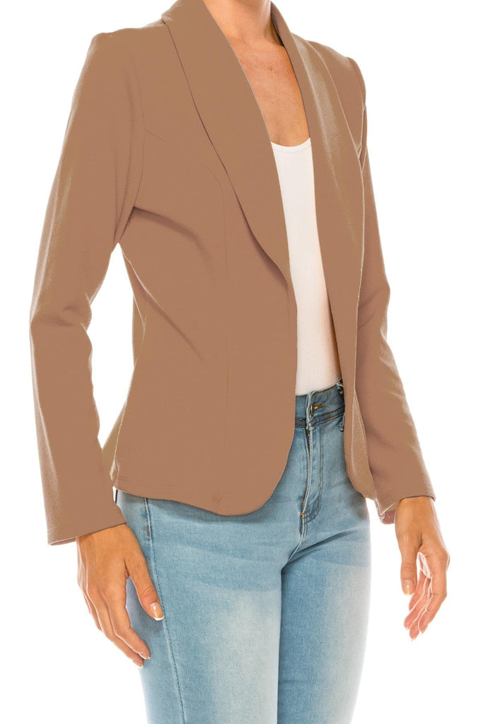 Women's Casual Solid Office Work Wear Long Sleeve Fitted Open Front Blazer Jacket FashionJOA