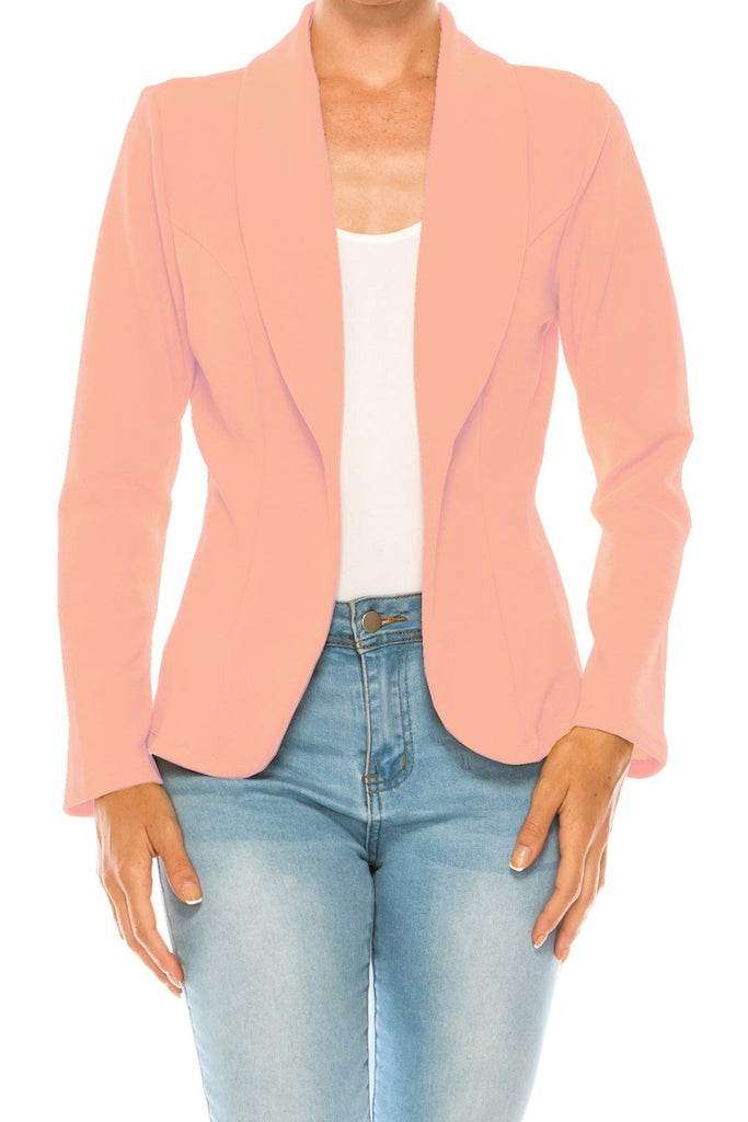 Women's Casual Solid Office Work Wear Long Sleeve Fitted Open Front Blazer Jacket FashionJOA