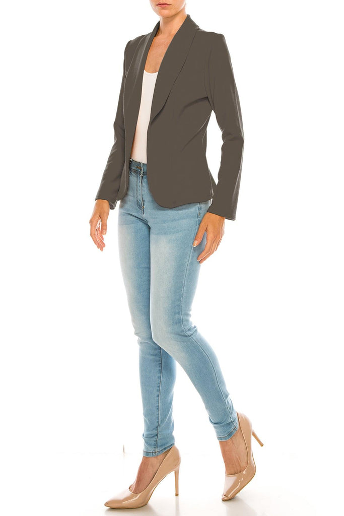 Women's Casual Solid Office Work Wear Long Sleeve Fitted Open Front Blazer Jacket FashionJOA