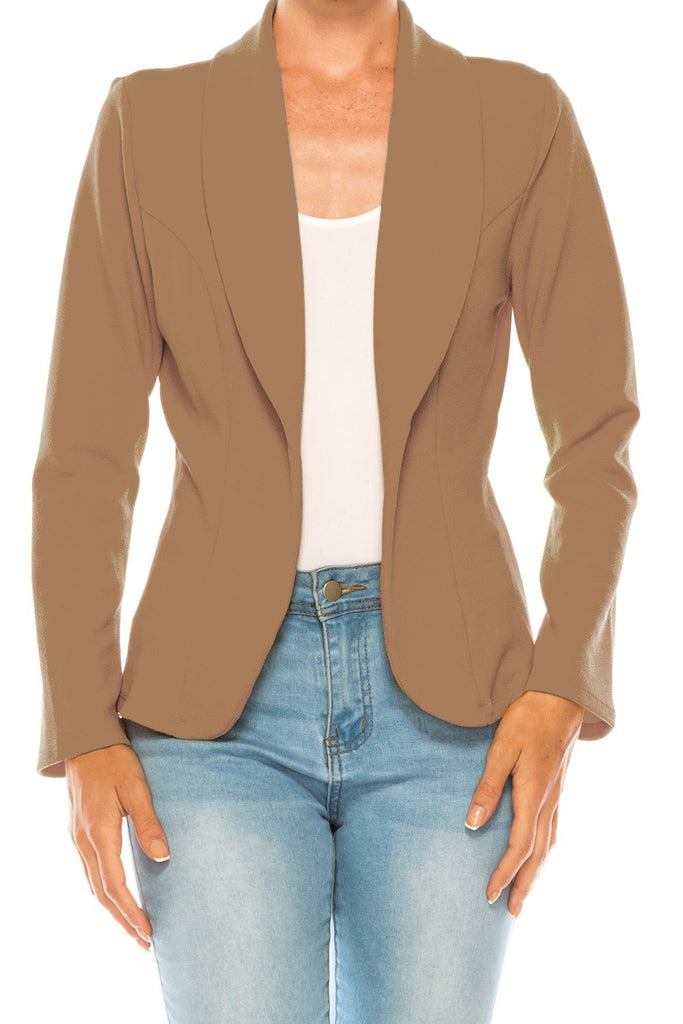 Women's Casual Solid Office Work Wear Long Sleeve Fitted Open Front Blazer Jacket FashionJOA