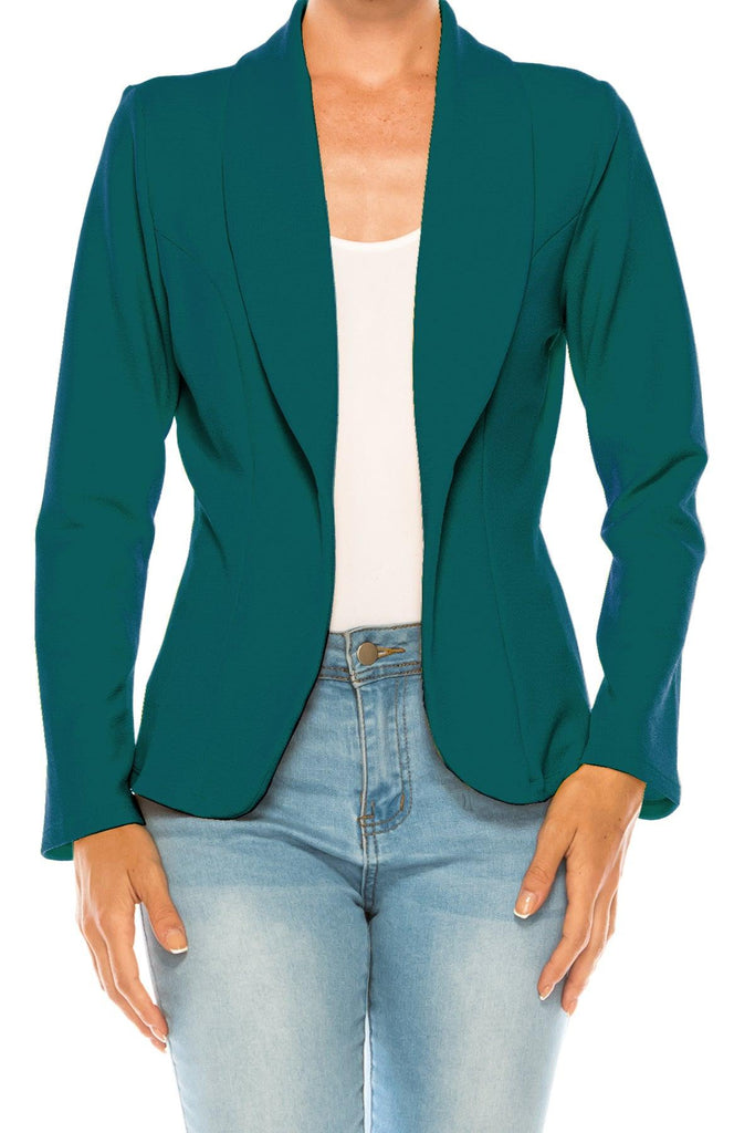 Women's Casual Solid Office Work Wear Long Sleeve Fitted Open Front Blazer Jacket FashionJOA