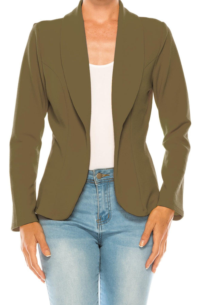 Women's Casual Solid Office Work Wear Long Sleeve Fitted Open Front Blazer Jacket FashionJOA