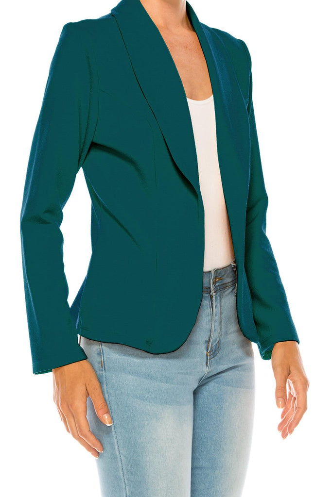 Women's Casual Solid Office Work Wear Long Sleeve Fitted Open Front Blazer Jacket FashionJOA