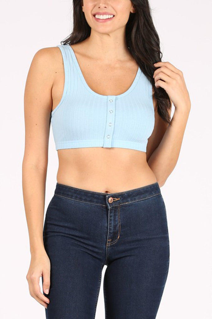 Women's Casual Solid Ribbed Button Bra Top FashionJOA