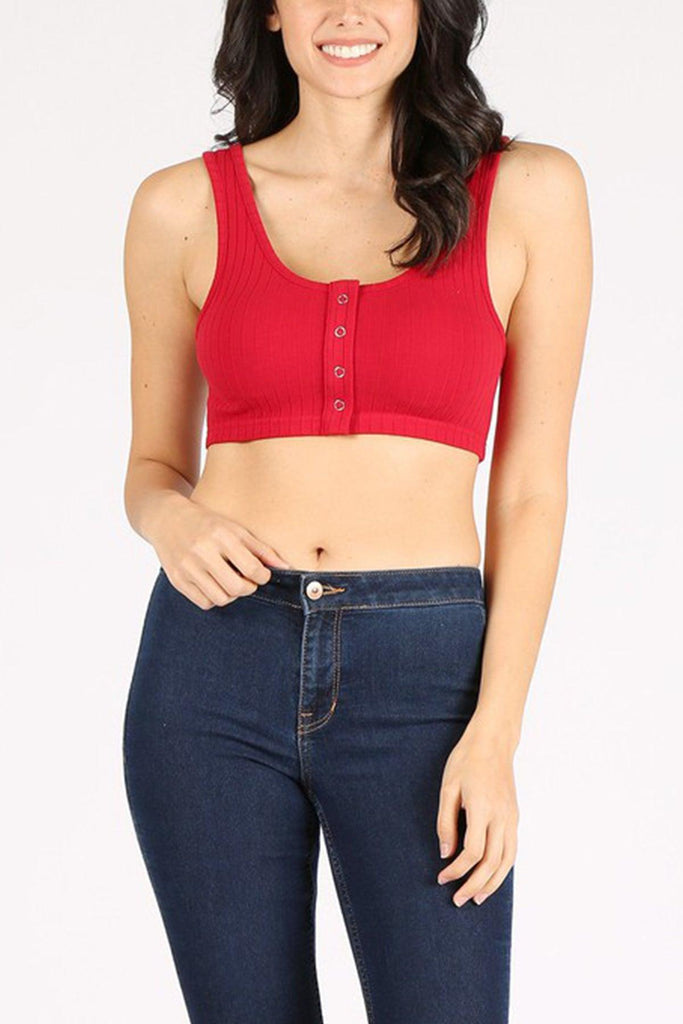 Women's Casual Solid Ribbed Button Bra Top FashionJOA