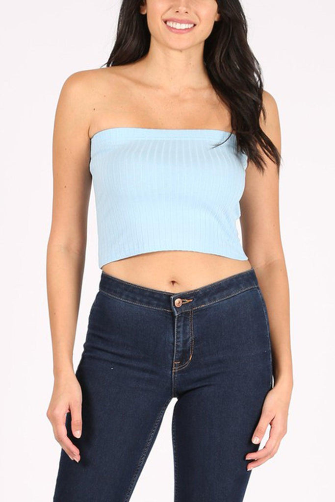 Women's Casual Solid Ribbed Strapless Tube Top FashionJOA