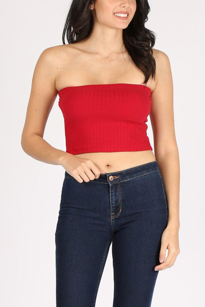 Women's Casual Solid Ribbed Strapless Tube Top FashionJOA