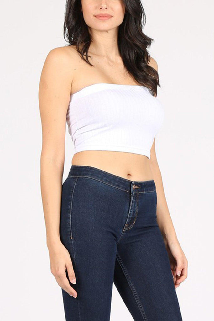 Women's Casual Solid Ribbed Strapless Tube Top FashionJOA