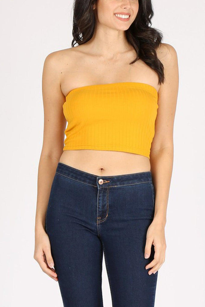 Women's Casual Solid Ribbed Strapless Tube Top FashionJOA