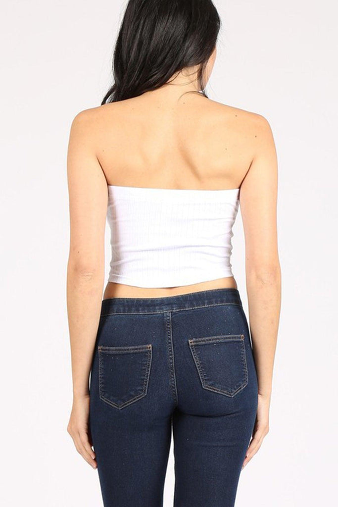 Women's Casual Solid Ribbed Strapless Tube Top FashionJOA