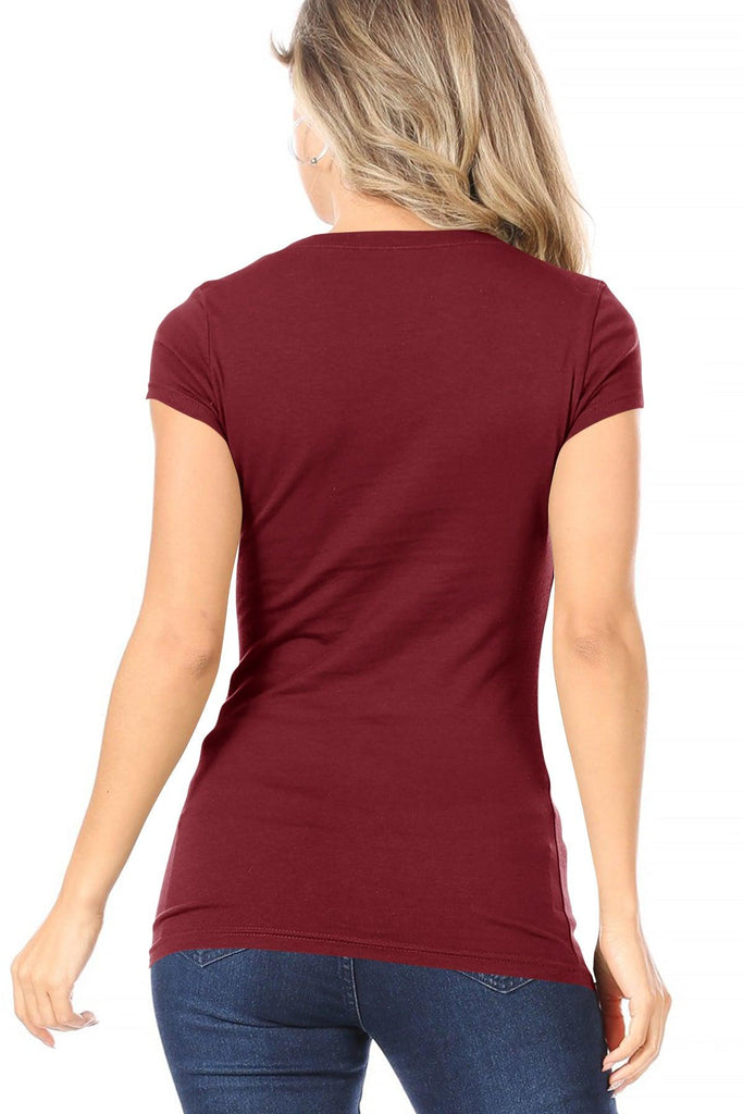 Women's Casual Solid V-Neck Short Sleeve Basic T-Shirt Top FashionJOA