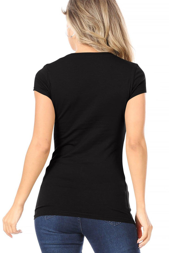 Women's Casual Solid V-Neck Short Sleeve Basic T-Shirt Top FashionJOA