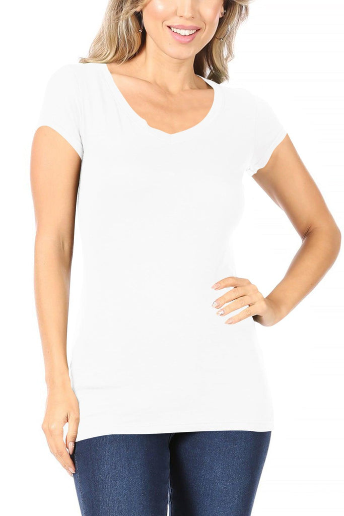 Women's Casual Solid V-Neck Short Sleeve Basic T-Shirt Top FashionJOA