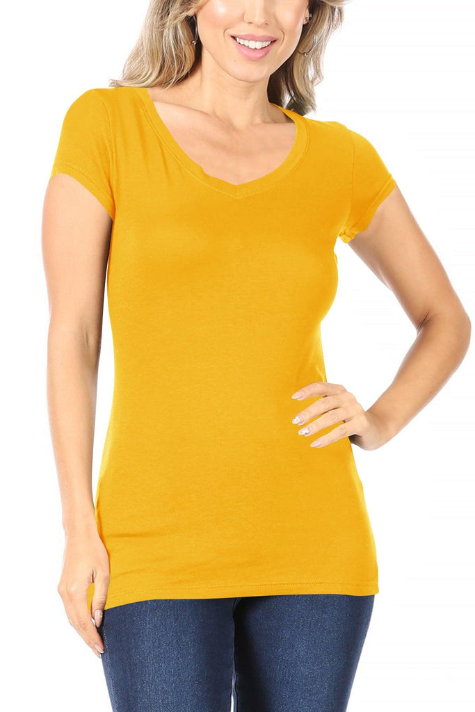 Women's Casual Solid V-Neck Short Sleeve Basic T-Shirt Top FashionJOA